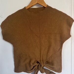 Brown Knitted Tie-Front Top